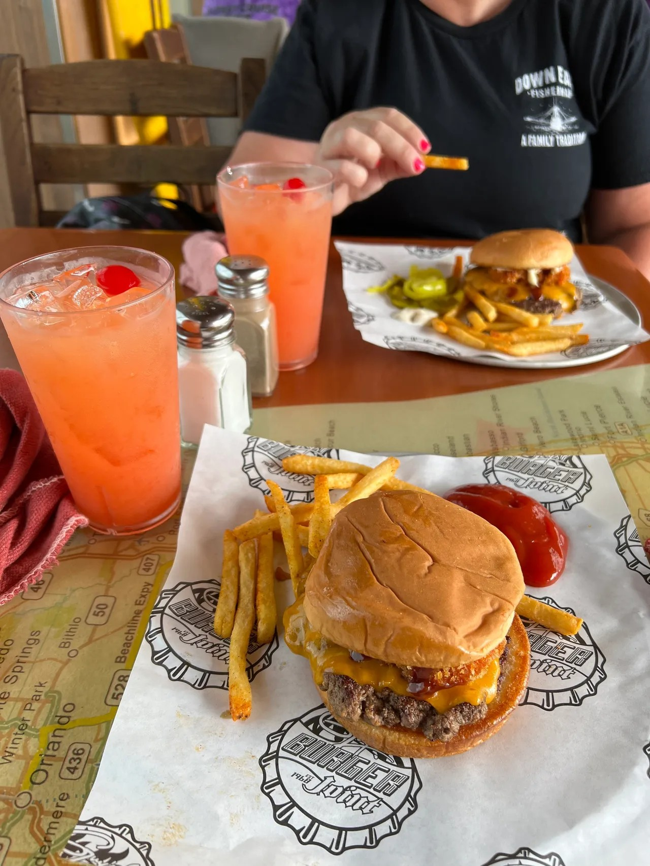 Guy Fury burger and a Funship drink